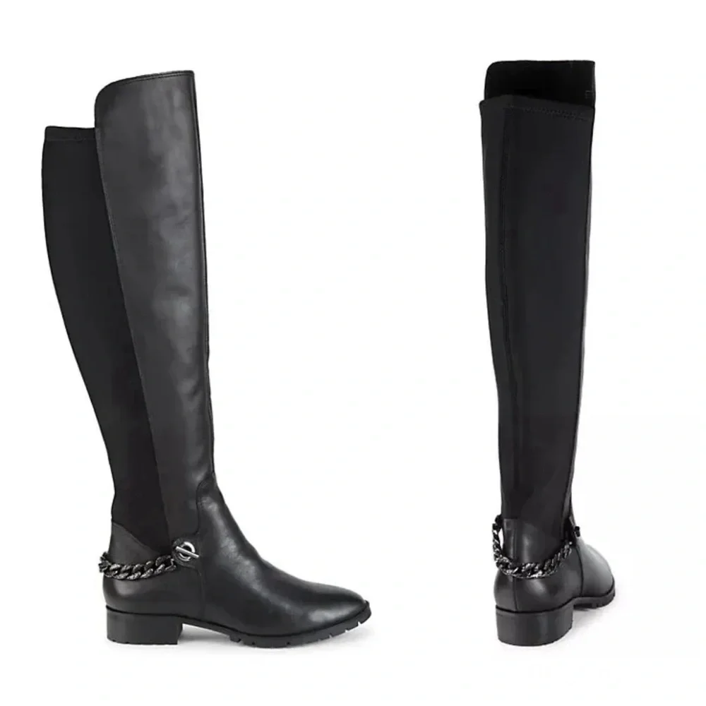KARL LAGERFELD Paris Shay Leather Textile Chain Over-The-Knee Boots Sz 8 M NWOB